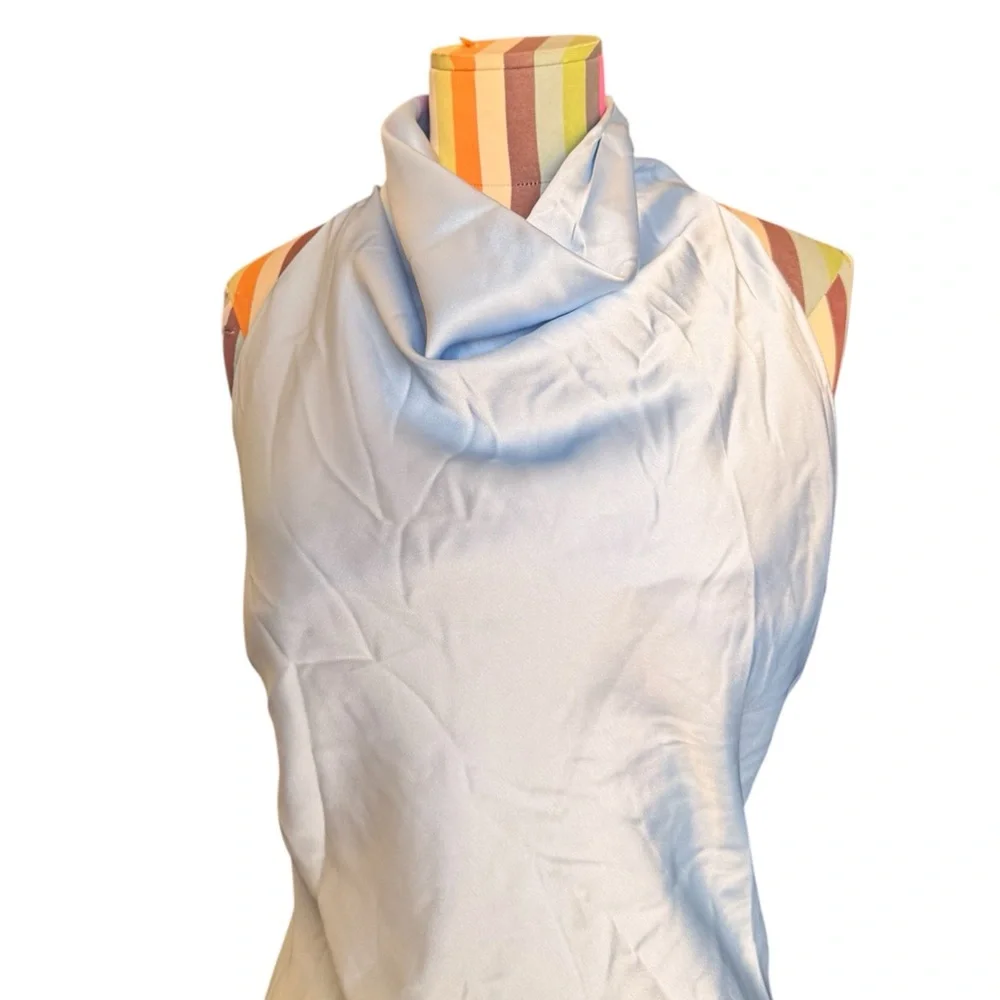 Zara Light Blue Satin Halter Mini Dress A014 - Picture 3 of 7